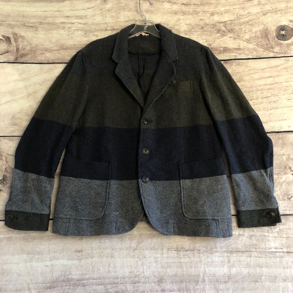Oliver Spencer Jacket 42 Gray Blue Striped Cotton Wool Sport Coat Blazer England